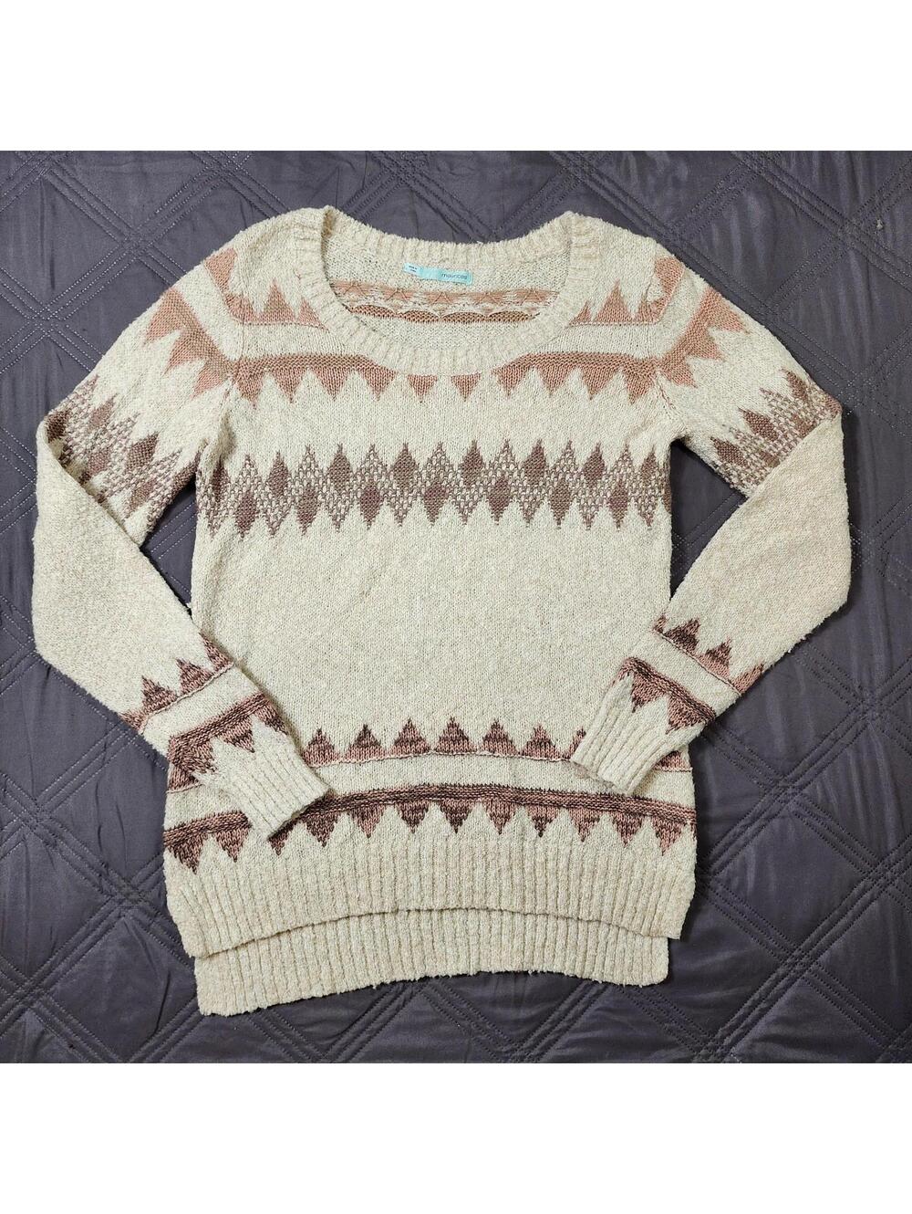 Maurices Neutral Autumn Sweater Soft Beige Tan Size Large Geometric Western